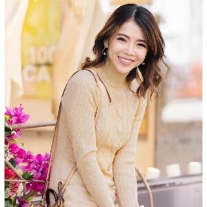 Beige Turtleneck Sweater Dress